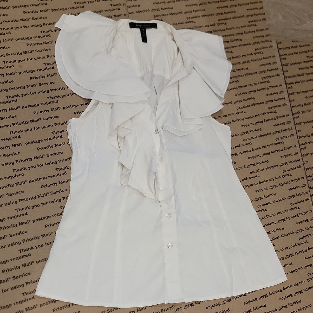 BCBGMaxAzria White Ruffled Blouse